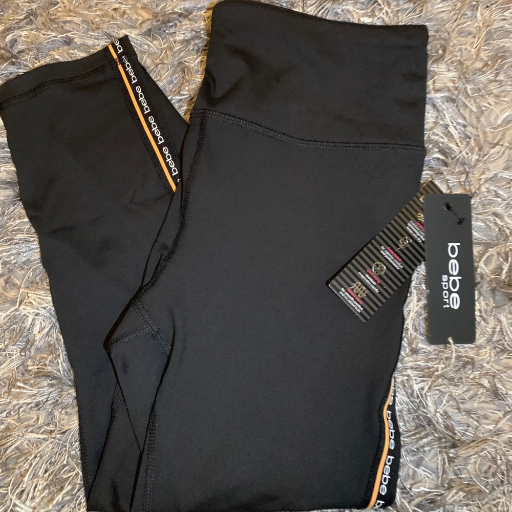 Bebe Sport Logo Stripe Capri Leggings